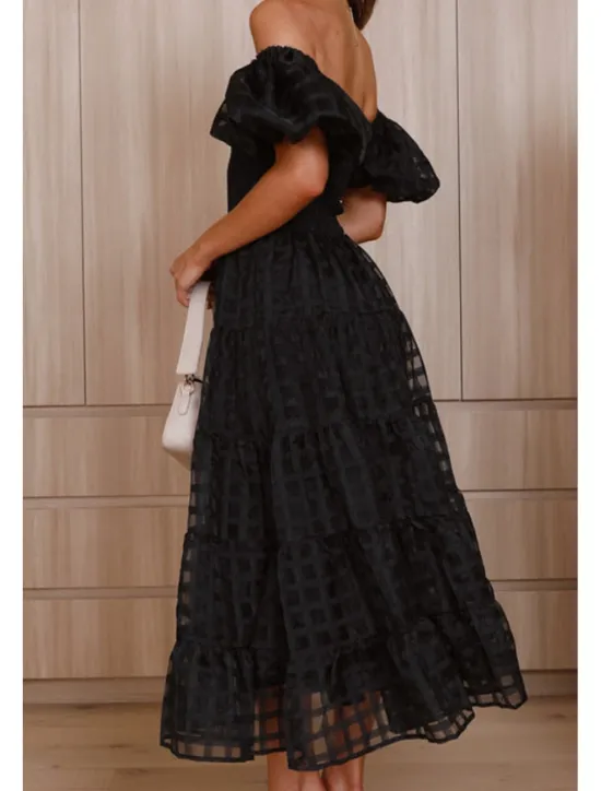Hot Women's Midi Dress Graduation Dress Fashion Modern Lantern Sleeve Vacation Graduation Weekend Regular Fit Plain Short Sleeve Off Shoulder Black White Yellow Pink Summer Women Vacation Dresses