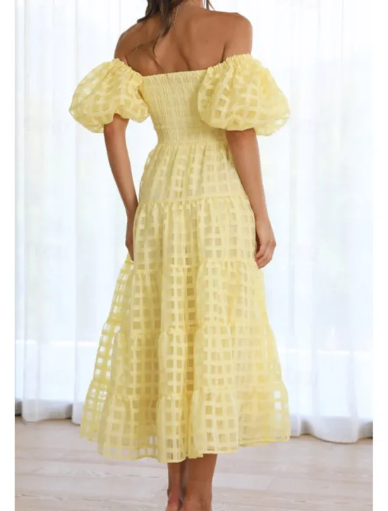 Hot Women's Midi Dress Graduation Dress Fashion Modern Lantern Sleeve Vacation Graduation Weekend Regular Fit Plain Short Sleeve Off Shoulder Black White Yellow Pink Summer Women Vacation Dresses