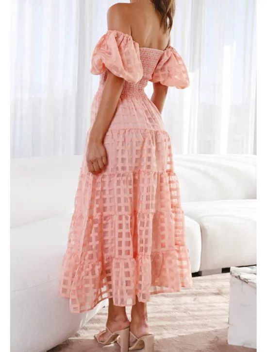 Hot Women's Midi Dress Graduation Dress Fashion Modern Lantern Sleeve Vacation Graduation Weekend Regular Fit Plain Short Sleeve Off Shoulder Black White Yellow Pink Summer Women Vacation Dresses