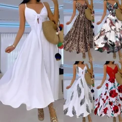 Clearance Women's Midi Dress Graduation Dress Swing Dress Summer Dress Slip Dress Fashion Outdoor Holiday Date Regular Fit Leopard Flower Sleeveless Straps Black White Ivory Red Summer Women White Dresses|Floral Dresses