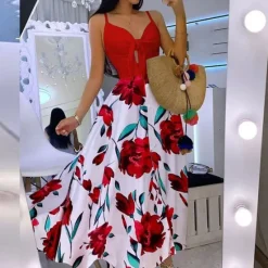 Clearance Women's Midi Dress Graduation Dress Swing Dress Summer Dress Slip Dress Fashion Outdoor Holiday Date Regular Fit Leopard Flower Sleeveless Straps Black White Ivory Red Summer Women White Dresses|Floral Dresses