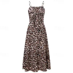 Clearance Women's Midi Dress Graduation Dress Swing Dress Summer Dress Slip Dress Fashion Outdoor Holiday Date Regular Fit Leopard Flower Sleeveless Straps Black White Ivory Red Summer Women White Dresses|Floral Dresses