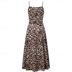 Clearance Women's Midi Dress Graduation Dress Swing Dress Summer Dress Slip Dress Fashion Outdoor Holiday Date Regular Fit Leopard Flower Sleeveless Straps Black White Ivory Red Summer Women White Dresses|Floral Dresses