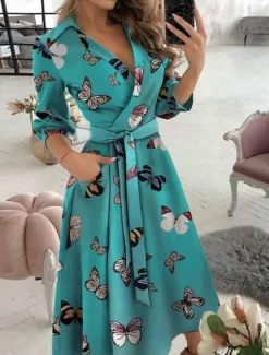 Hot Women's Midi Dress Graduation Dress Blazer Dress Sheath Dress Wrap Dress Party Cocktail Semi Formal Formal Vacation Party Regular Fit Long Sleeve V Neck Black Blue Green Rainbow Spring Fall Winter Women Cocktail Dress