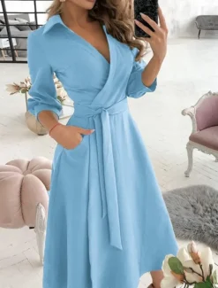 Hot Women's Midi Dress Graduation Dress Blazer Dress Sheath Dress Wrap Dress Party Cocktail Semi Formal Formal Vacation Party Regular Fit Long Sleeve V Neck Black Blue Green Rainbow Spring Fall Winter Women Cocktail Dress