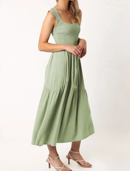 New Women's Midi Dress Graduation Dress Casual Dress A Line Dress Summer Dress Stylish Casual Vacation Daily Date Regular Fit Plain Sleeveless Scoop Neck Black White Light Green Pink Summer Women White Dresses