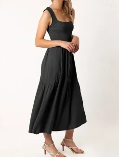 New Women's Midi Dress Graduation Dress Casual Dress A Line Dress Summer Dress Stylish Casual Vacation Daily Date Regular Fit Plain Sleeveless Scoop Neck Black White Light Green Pink Summer Women White Dresses