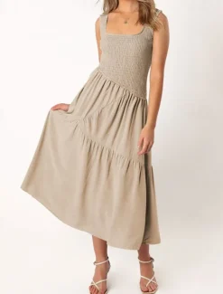 New Women's Midi Dress Graduation Dress Casual Dress A Line Dress Summer Dress Stylish Casual Vacation Daily Date Regular Fit Plain Sleeveless Scoop Neck Black White Light Green Pink Summer Women White Dresses