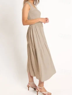New Women's Midi Dress Graduation Dress Casual Dress A Line Dress Summer Dress Stylish Casual Vacation Daily Date Regular Fit Plain Sleeveless Scoop Neck Black White Light Green Pink Summer Women White Dresses