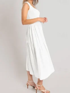 New Women's Midi Dress Graduation Dress Casual Dress A Line Dress Summer Dress Stylish Casual Vacation Daily Date Regular Fit Plain Sleeveless Scoop Neck Black White Light Green Pink Summer Women White Dresses