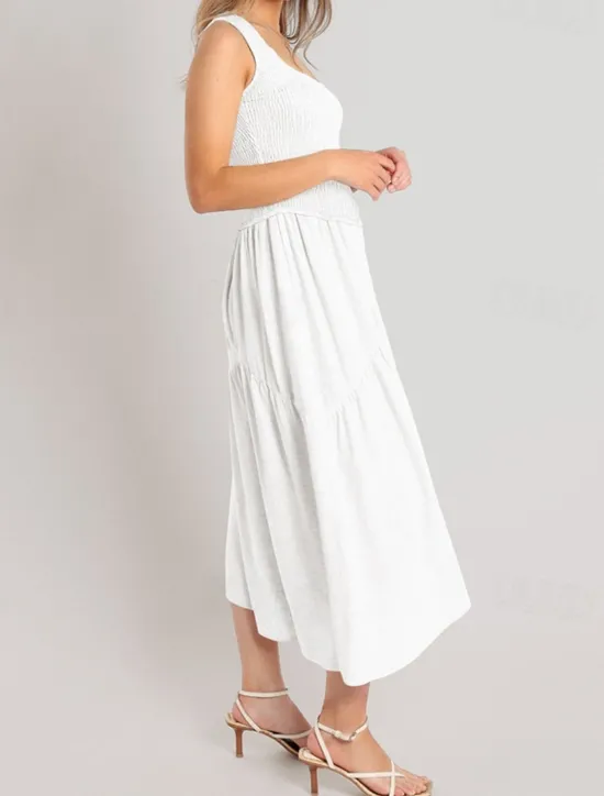 New Women's Midi Dress Graduation Dress Casual Dress A Line Dress Summer Dress Stylish Casual Vacation Daily Date Regular Fit Plain Sleeveless Scoop Neck Black White Light Green Pink Summer Women White Dresses