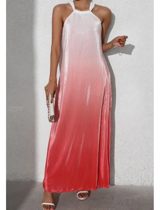Sale Women's Midi Dress Halter Neck Dress Fashion Classic Vacation Daily Holiday Regular Fit Color Gradient Sleeveless Halter Neck Red Orange Brown Summer Women Sundresses