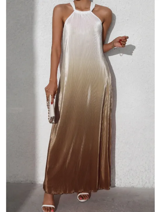 Sale Women's Midi Dress Halter Neck Dress Fashion Classic Vacation Daily Holiday Regular Fit Color Gradient Sleeveless Halter Neck Red Orange Brown Summer Women Sundresses