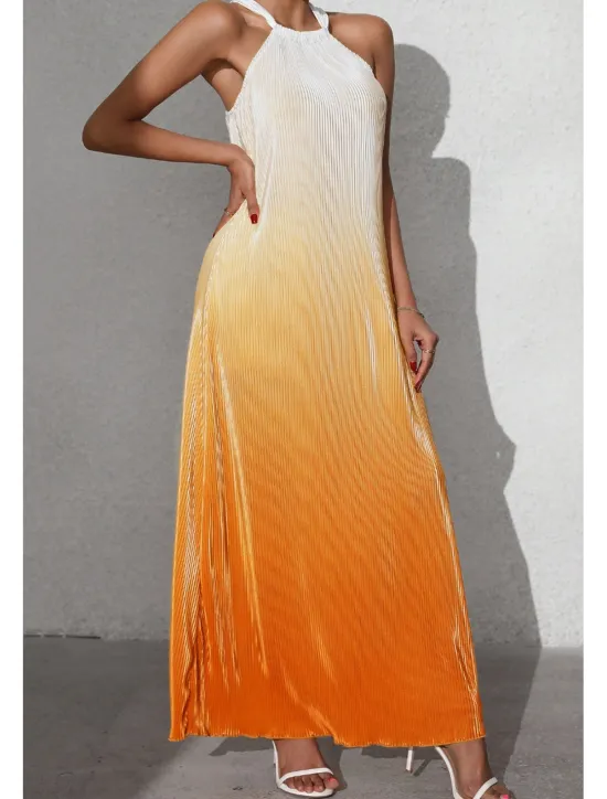 Sale Women's Midi Dress Halter Neck Dress Fashion Classic Vacation Daily Holiday Regular Fit Color Gradient Sleeveless Halter Neck Red Orange Brown Summer Women Sundresses
