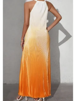 Sale Women's Midi Dress Halter Neck Dress Fashion Classic Vacation Daily Holiday Regular Fit Color Gradient Sleeveless Halter Neck Red Orange Brown Summer Women Sundresses