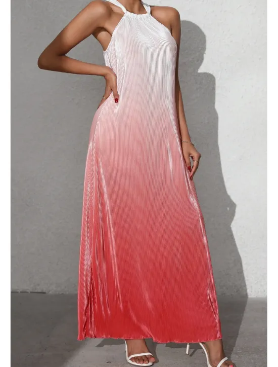Sale Women's Midi Dress Halter Neck Dress Fashion Classic Vacation Daily Holiday Regular Fit Color Gradient Sleeveless Halter Neck Red Orange Brown Summer Women Sundresses