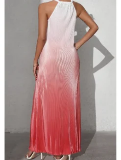 Sale Women's Midi Dress Halter Neck Dress Fashion Classic Vacation Daily Holiday Regular Fit Color Gradient Sleeveless Halter Neck Red Orange Brown Summer Women Sundresses