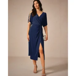 Online Women's Midi Dress Knit Dress Elegant Stylish Party Date Regular Fit Solid Color Short Sleeve V Neck Summer Women Cocktail Dress
