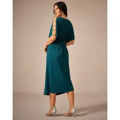 Outlet Women's Midi Dress Knit Dress Elegant Stylish Party Date Regular Fit Solid Color Short Sleeve V Neck Summer Women Cocktail Dress
