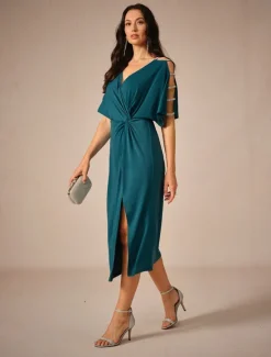 Hot Women's Midi Dress Knit Dress Elegant Stylish Party Date Regular Fit Solid Color Short Sleeve V Neck Summer Women Cocktail Dress