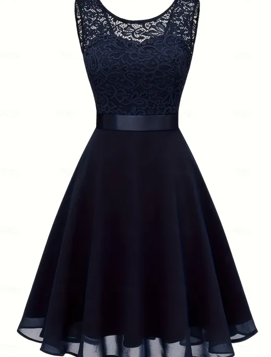 Sale Women's Midi Dress Lace Dress Cocktail Dress Wedding Guest Dress Chiffon Dress Elegant Formal Wedding Party Regular Fit Crew Neck Black White Dark Red Pink Summer Women Cocktail Dress