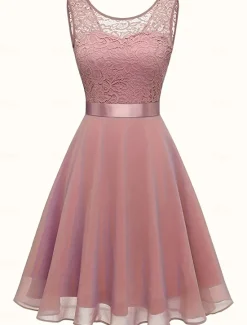 Sale Women's Midi Dress Lace Dress Cocktail Dress Wedding Guest Dress Chiffon Dress Elegant Formal Wedding Party Regular Fit Crew Neck Black White Dark Red Pink Summer Women Cocktail Dress