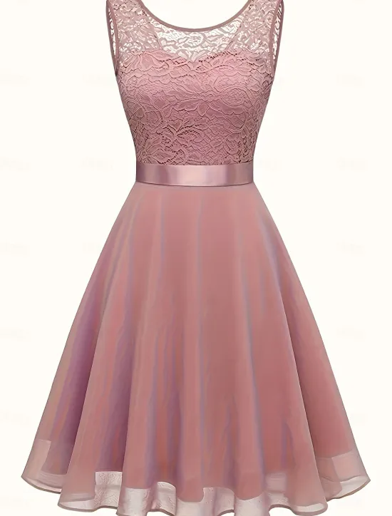 Sale Women's Midi Dress Lace Dress Cocktail Dress Wedding Guest Dress Chiffon Dress Elegant Formal Wedding Party Regular Fit Crew Neck Black White Dark Red Pink Summer Women Cocktail Dress