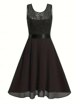 Sale Women's Midi Dress Lace Dress Cocktail Dress Wedding Guest Dress Chiffon Dress Elegant Formal Wedding Party Regular Fit Crew Neck Black White Dark Red Pink Summer Women Cocktail Dress