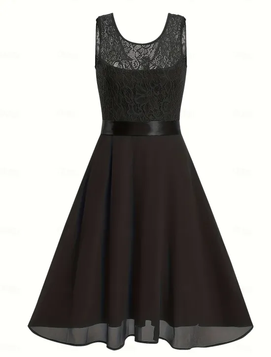 Sale Women's Midi Dress Lace Dress Cocktail Dress Wedding Guest Dress Chiffon Dress Elegant Formal Wedding Party Regular Fit Crew Neck Black White Dark Red Pink Summer Women Cocktail Dress