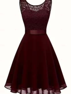 Sale Women's Midi Dress Lace Dress Cocktail Dress Wedding Guest Dress Chiffon Dress Elegant Formal Wedding Party Regular Fit Crew Neck Black White Dark Red Pink Summer Women Cocktail Dress