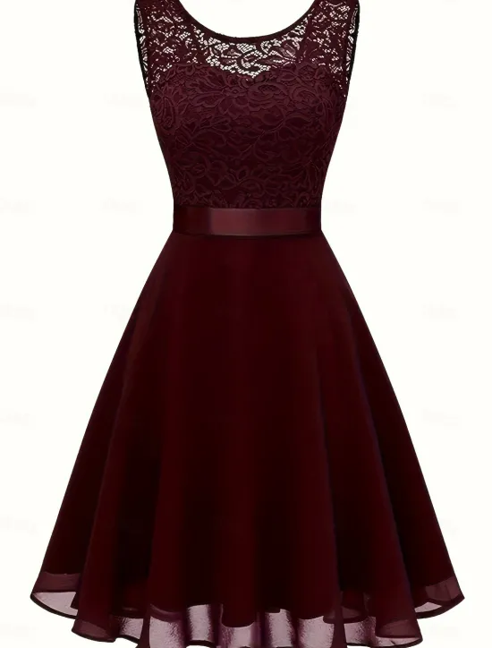 Sale Women's Midi Dress Lace Dress Cocktail Dress Wedding Guest Dress Chiffon Dress Elegant Formal Wedding Party Regular Fit Crew Neck Black White Dark Red Pink Summer Women Cocktail Dress