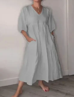 Clearance Women's Midi Dress Linen-Inspired Dresses Casual Dress Elegant Stylish Casual Vacation Daily Regular Fit Plain 3/4 Length Sleeve V Neck Black White Blue Gray Spring Fall Women Dresses