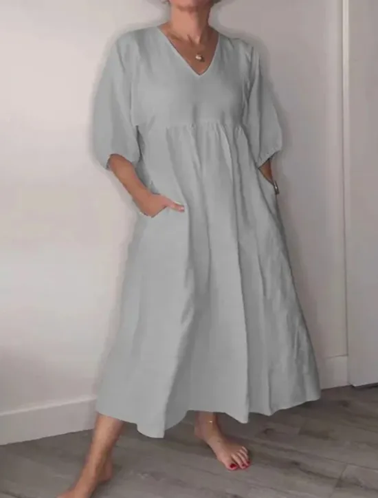 Clearance Women's Midi Dress Linen-Inspired Dresses Casual Dress Elegant Stylish Casual Vacation Daily Regular Fit Plain 3/4 Length Sleeve V Neck Black White Blue Gray Spring Fall Women Dresses