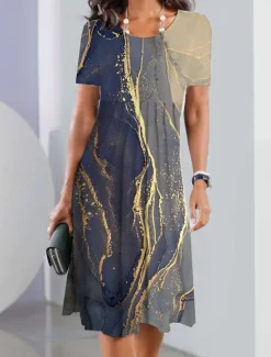Best Women's Midi Dress Ombre Floral Pocket Print Crew Neck Daily Date Short Sleeve Summer Spring Women Casual Dress
