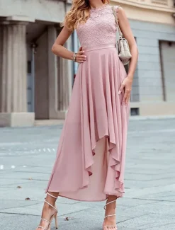 Clearance Women's Midi Dress Party Dress Cocktail Dress Wedding Guest Dress Chiffon Dress Fashion Modern Party Special Occasion Tea Party Regular Fit Plain Sleeveless Crew Neck Black Pink Summer Women Cocktail Dress