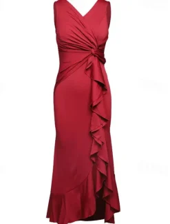 Hot Women's Midi Dress Party Dress Cocktail Dress Wedding Guest Dress Elegant Fashion Wedding Party Special Occasion Regular Fit Plain Sleeveless V Neck Black Wine Red Navy Blue Summer Women Cocktail Dress