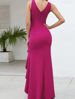 Hot Women's Midi Dress Party Dress Cocktail Dress Wedding Guest Dress Elegant Fashion Wedding Party Special Occasion Regular Fit Plain Sleeveless V Neck Black Wine Red Navy Blue Summer Women Cocktail Dress