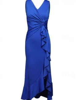 Hot Women's Midi Dress Party Dress Cocktail Dress Wedding Guest Dress Elegant Fashion Wedding Party Special Occasion Regular Fit Plain Sleeveless V Neck Black Wine Red Navy Blue Summer Women Cocktail Dress