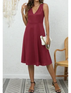 Discount Women's Midi Dress Party Dress Cocktail Dress Fashion Party Birthday Date Regular Fit Plain Sleeveless V Neck Black Wine Blue Dark Green Summer Women Cocktail Dress