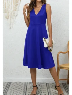 Discount Women's Midi Dress Party Dress Cocktail Dress Fashion Party Birthday Date Regular Fit Plain Sleeveless V Neck Black Wine Blue Dark Green Summer Women Cocktail Dress