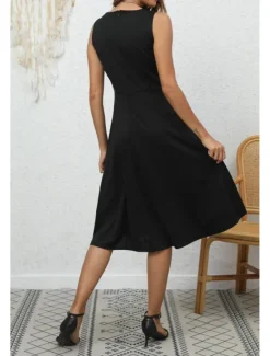 Discount Women's Midi Dress Party Dress Cocktail Dress Fashion Party Birthday Date Regular Fit Plain Sleeveless V Neck Black Wine Blue Dark Green Summer Women Cocktail Dress
