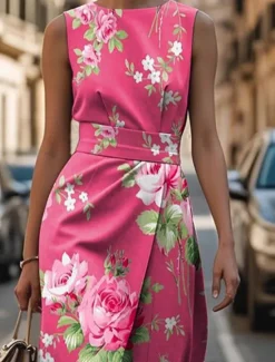 Clearance Women's Midi Dress Prom Dress Floral Dress Summer Dress Elegant Fashion Outdoor Party Date Regular Fit Flower Sleeveless Crew Neck Summer Spring Women Floral Dresses