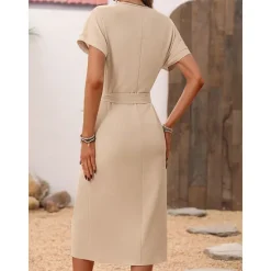 Clearance Women's Midi Dress Sheath Dress Elegant Daily Date Regular Fit Short Sleeve V Neck Black Apricot Summer Women Work Dresses