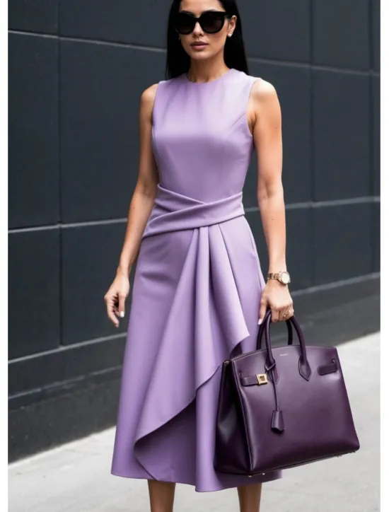 Online Women's Midi Dress Sheath Dress Summer Dress Ruched Dress Elegant Date Summer Dress Regular Fit Pure Color Sleeveless Crew Neck White Blue Purple Summer Women Work Dresses