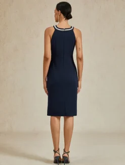 Online Women's Midi Dress Sheath Dress Elegant Wedding Party Wedding Guest Regular Fit Solid Color Sleeveless Halter Neck Off Shoulder Fall Winter Women Cocktail Dress