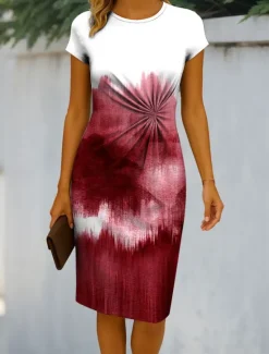 Online Women's Midi Dress Sheath Dress Bodycon Dress Formal Boho Daily Regular Fit Ombre Graphic Abstract Short Sleeve Crew Neck Red Blue Purple Green Summer Spring Women Work Dresses