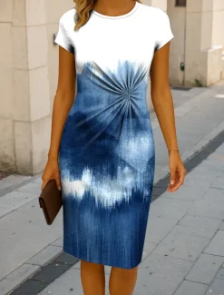 Online Women's Midi Dress Sheath Dress Bodycon Dress Formal Boho Daily Regular Fit Ombre Graphic Abstract Short Sleeve Crew Neck Red Blue Purple Green Summer Spring Women Work Dresses