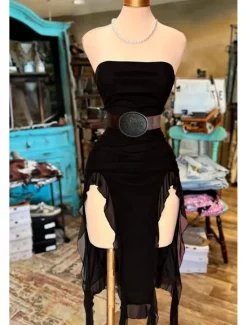 Sale Women's Midi Dress Sheath Dress Sundress Casual Outdoor Going out Slim Solid Color Sleeveless Strapless Summer Women Vacation Dresses