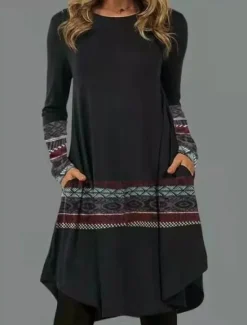 New Women's Midi Dress Sheath Dress T Shirt Dress Tee Dress A Line Dress Athletic Dress Casual Boho Daily Loose Fit Graphic Geometric Houndstooth Long Sleeve Crew Neck Black Pink Blue Dark Grey Women Casual Dress|T Shirt Dresses