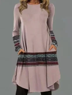 New Women's Midi Dress Sheath Dress T Shirt Dress Tee Dress A Line Dress Athletic Dress Casual Boho Daily Loose Fit Graphic Geometric Houndstooth Long Sleeve Crew Neck Black Pink Blue Dark Grey Women Casual Dress|T Shirt Dresses
